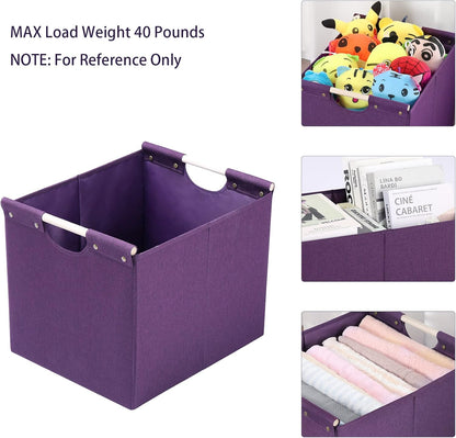 HOONEX Large Collapsible Storage Bins, Linen Fabric, Pack of 2, Storage Baskets with Wooden Carry Handles and Sturdy Heavy Cardboard, for Home, Office, Car, Nursery, Black