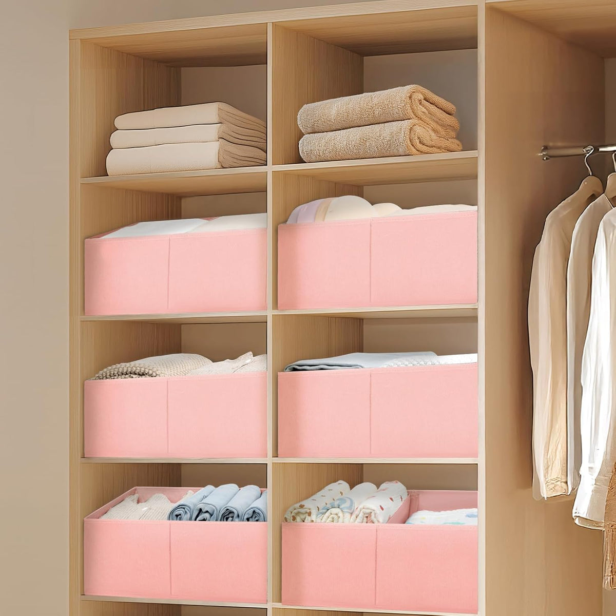DIMJ Closet Storage Bins - Fabric Storage Baskets for Shelves, Collapsible Closet Organizers and Storage with Handles, Trapezoid Shelf Organization Storage Cubes for Purse, Toys, Books, Towel, Socks