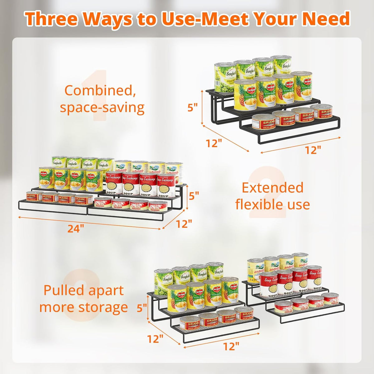 Dmevkic Expandable Can Organizer for Pantry,3-Tier Adjustable Can Organizers and Storage Holds Up to 24 Cans,Can Storage Rack for Pantry,Kitchen,Cabinet