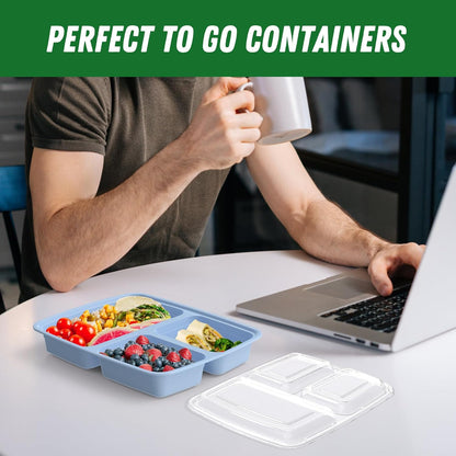 50 Pack (100-Piece) 32 oz Meal Prep Containers Reusable with Lids 3-Compartment, To Go Take Out Plastic Food Storage Containers, Sturdy Leakproof Food Safe, Microwave Freezer Dishwasher Safe, Black
