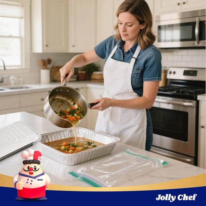 JOLLY CHEF 9x13 Aluminum Pans with Lids - Disposable Foil Food Containers with Lids for Cooking, Heating, Storing, Prepping Food- Thanksgiving, Christmas, Parties