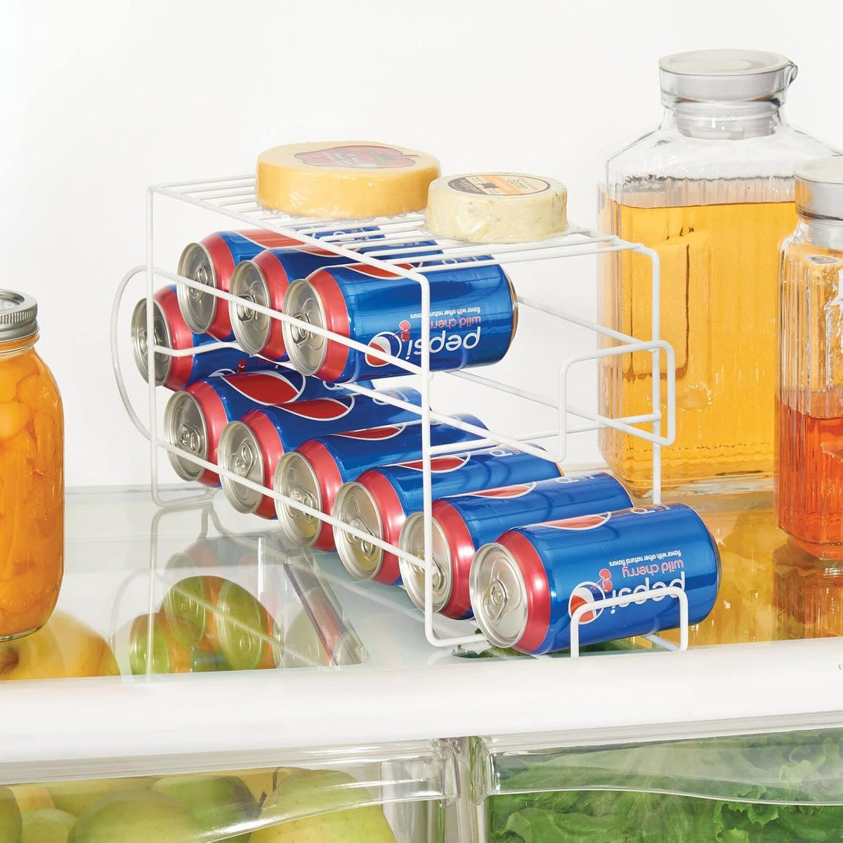 mDesign 2-Tier Metal Wire Standing Pop/Soda and Food Can Dispenser Storage Rack Organizer with Top Shelf for Kitchen Pantry, Countertop, Cabinet - Holds 12 Cans - Chrome