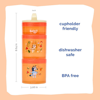 Whiskware Bluey Stackable Snack Containers for Babies, Toddlers, and Kids, 3 Stackable Snack Cups for School and Travel, Cupholder Friendly, Bluey and Bingo! Let’s Do This!