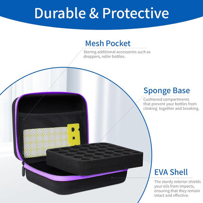 Essential Oil Storage Holder Organizer Carrying Case - 30 Bottles | Hard Shell Essential Oils Box Holds 5ml 10ml 15ml Bottle Travel Bag with Labels & Foam Insert for doTERRA & Young Living