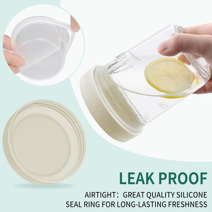 Xyptorix 16 oz Overnight Oats Containers with Lids, Leak-Proof Wide Mouth Mason Jars & Separate Compartments for Fruits/Nuts, Airtight Glass Jars for Chia Pudding, Yogurt, Parfait and Salad