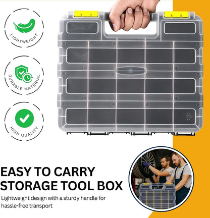 Andalus Tools Organizer Box, Small Parts Storage 34-Compartment Double-Sided Portable Hardware Organizer Removable Plastic Dividers for Screws, Nuts, Bolts, Nails – Orange (12.5" x 10.5" x 3")