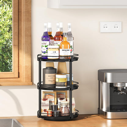 Snughome Rotating Spice Rack, 2 Tier Lazy Susan Organizer, Wood Kitchen Countertop Organizer, Brown Lazy Susan Turntable for Cabinet, 10.2" x 10.2" x 10.4"