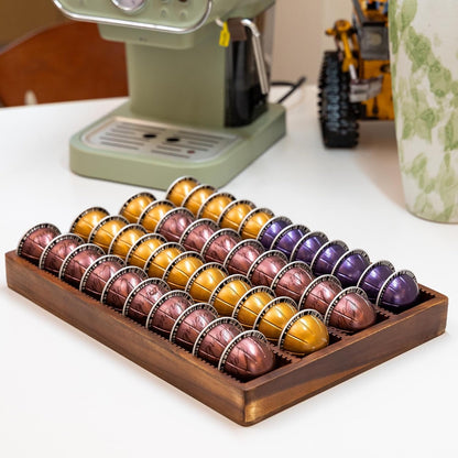 Acacia Wood Coffee Pod Holder Tray Compatible with Nespresso Vertuo, Pods Organizer Drawer Insert, Storage, Stand, Container, Capsule Holder for Coffee Bar Countertop, 40 Big or 60 Small Pods Capacity
