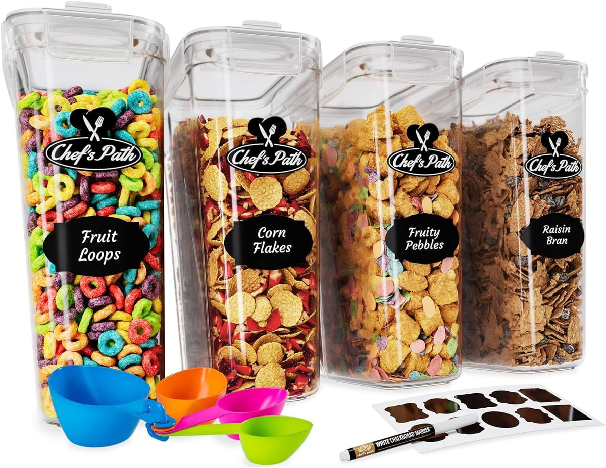 Set of Storage Box - Lunch Box, 8 Labels, Set of Spoons and Marker, Flour Box - BPA-Free Plastic Box (4 L) - Chef's Path (4)