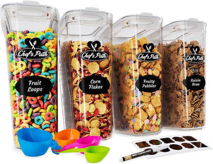 Set of Storage Box - Lunch Box, 8 Labels, Set of Spoons and Marker, Flour Box - BPA-Free Plastic Box (4 L) - Chef's Path (4)