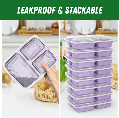 50 Pack (100-Piece) 32 oz Meal Prep Containers Reusable with Lids 3-Compartment, To Go Take Out Plastic Food Storage Containers, Sturdy Leakproof Food Safe, Microwave Freezer Dishwasher Safe, Black