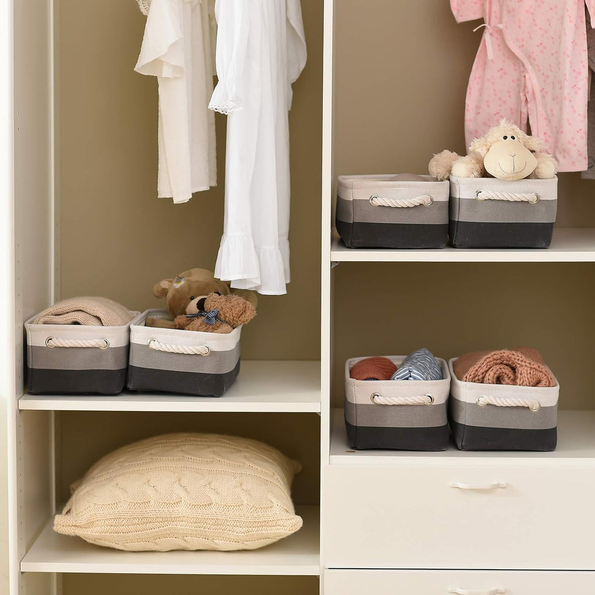 Fabric Storage Bins 12x8x5 inch [6-Pack] with Rope Handles - Decorative Baskets for Organizing