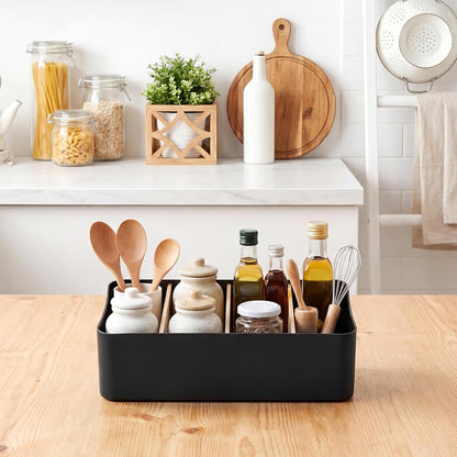 2 Pack Seasoning Packet Organizer Food Storage Organizer & 3 Bamboo Wood Removable Dividers Plastic Bins Caddy for Spice Snacks Pouches Spice Organization for Cabinet Kitchen(White)
