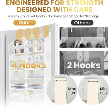 HOMELUX THEORY UPGRADED 6 Tiers Over The Door Organizer Hanging - 100D EXTRA THICK & 50lbs HUGE CAPACITY, 12 Side Mesh Pockets Over The Door Shoe Organizer, Hanging Closet Organizer (Ivory, 1pc)