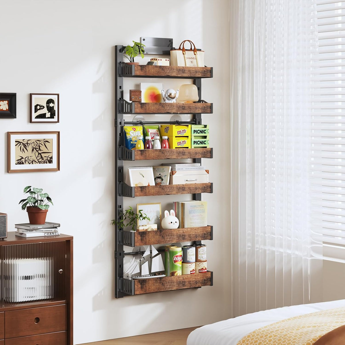 8-Tier Over The Door Pantry Organizer, Heavy-Duty Metal Wall Mount or Hanging Spice Rack, behind the door storage Shelves with Adjustable Basket, Back of Door Organizer for Kitchen Cabinet and Closet