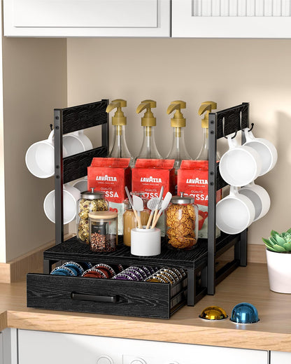 Evermagin K Cup Holder, 35 Pod Capacity, Coffee Pod Holder Compatible with Keurig, Coffee Station Organizer for Countertop with Cup Rack, Rustic Brown