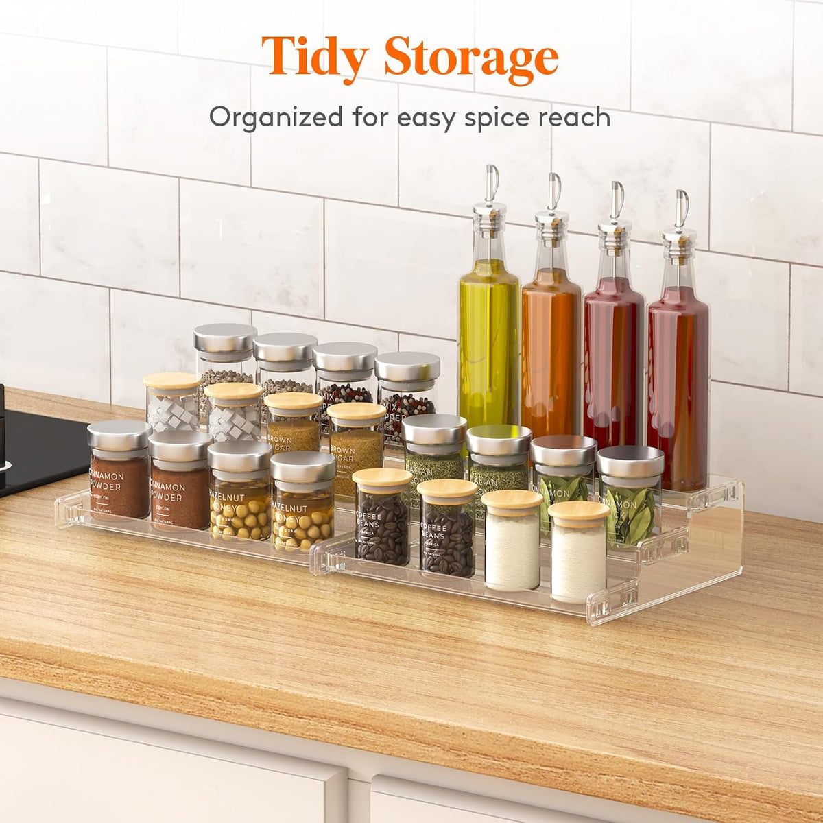 Lifewit Plastic 2 Pack 3-Tier Spice Rack, Clear Spice Organization for Cabinet, Counter, Organizer Shelf for Condiment, Seasoning, Syrup, Liquor, Medicine and Perfume for Kitchen, Pantry, Bar, Bath