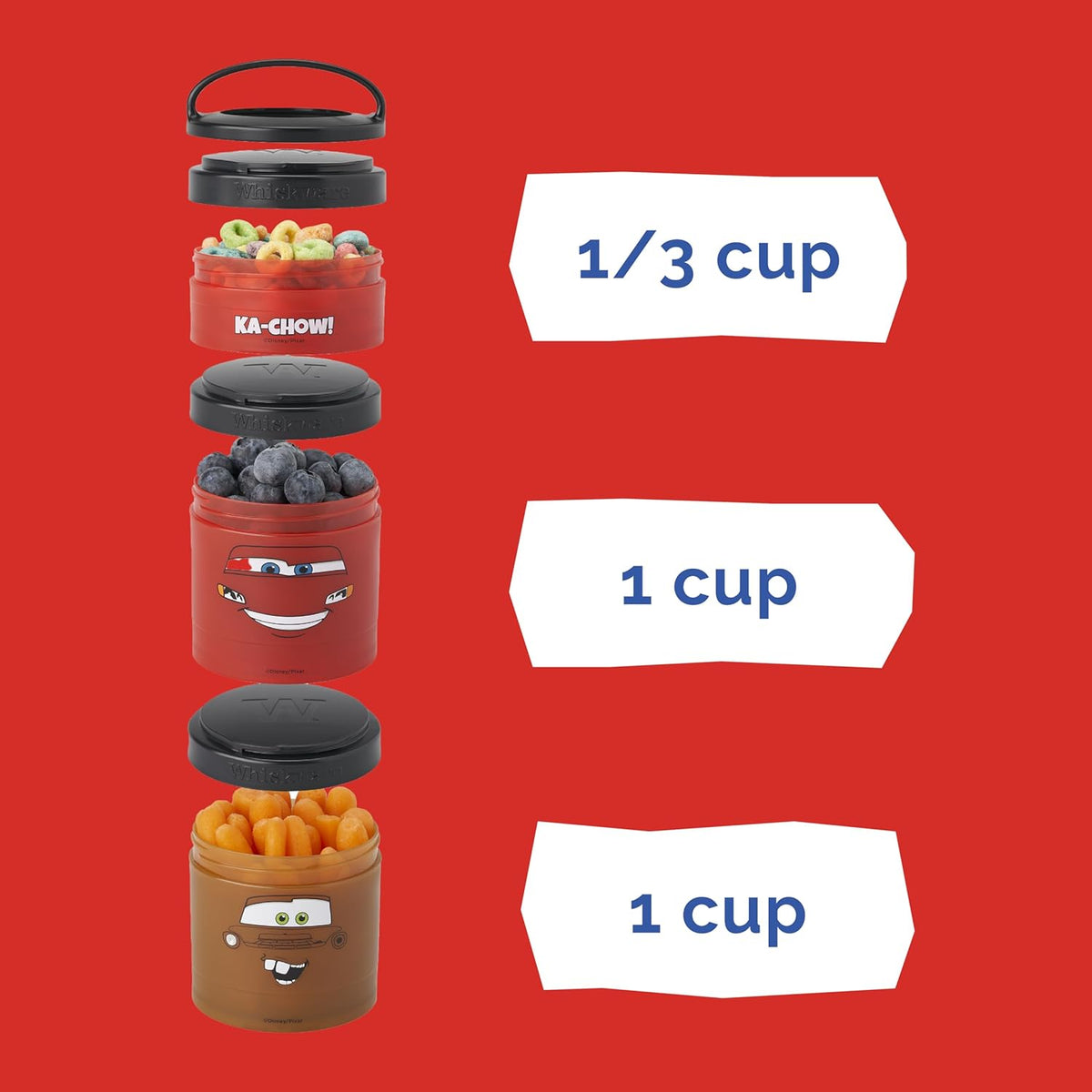 Whiskware Bluey Stackable Snack Containers for Babies, Toddlers, and Kids, 3 Stackable Snack Cups for School and Travel, Cupholder Friendly, Bluey and Bingo! Let’s Do This!