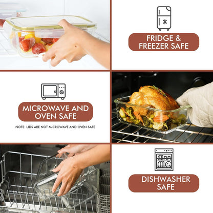 Razab 35 Pc Set Glass Food Storage Containers with Lids - Meal Prep Airtight Bento Boxes BPA-Free 100% Leak Proof (15 lids,15 glass & 5 Plastic Sauce/Dip Containers)