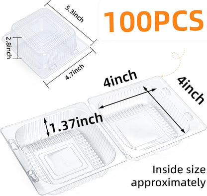 Evnlo 100 Count Clear Plastic Containers with Lids for Food, Thickened Disposable Sandwich Containers Clamshell Boxes for Cake Slice, Dessert, Hamburger, Salad, Pastry, Fruits, Takeout Tray