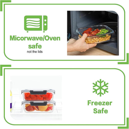 36oz Large Glass Meal Prep Containers with lids, Glass Food Storage Containers with Leak Proof Snap Lock Lids, Airtight Bento lunch Boxes, Kitchen Storage, Oven, Freezer and Dishwasher Safe
