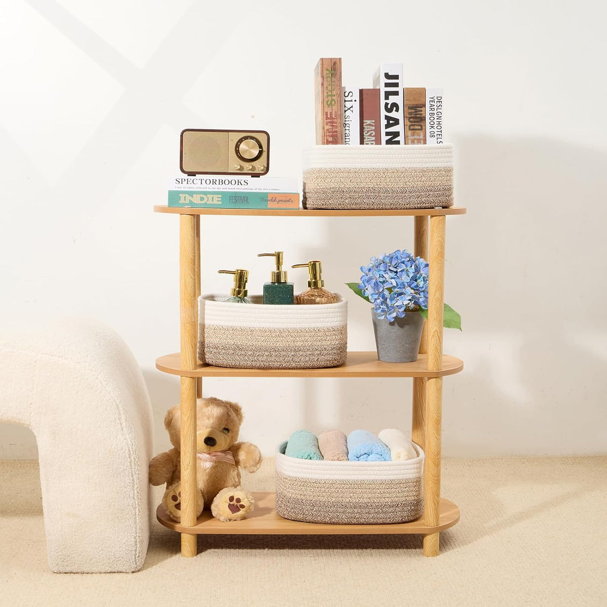 MiniArk Small Storage Baskets for Organizing | Closet Organizer Bins | Shelf Toy Basket | Woven Rope Baskets | Cube Decorative Box | Shallow Basket | L11.5xW7.5xH4.7| Brown