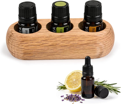 RoseFlower Wooden Essential Oil Display Storage Organizer Holder Stand - 9 Slots Red Oak Wood Rack - Holds up to 9 Aromatherapy Bottles - Ideal Gift Presentation Shelf