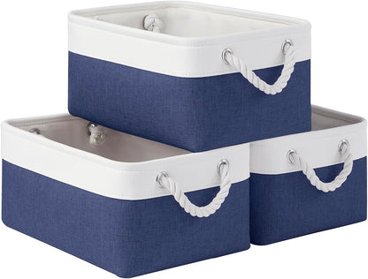 Large Storage Baskets- 15.7x11.8x8.26 inch Storage Bins for Shelves and Closet Organizing, Foldable Fabric Bin for Home Organization Clothes and Laundry (3-Pack, White&Khaki)