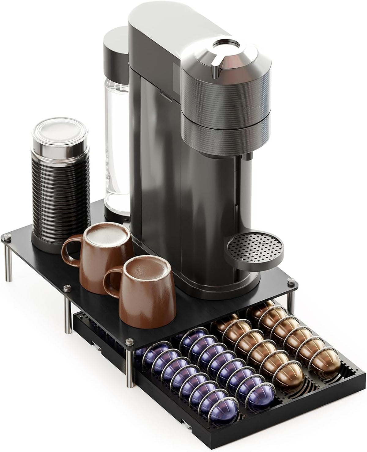 SpaceAid Bamboo Coffee Pod Holder Drawer Storage Compatible with Nespresso Vertuo Capsules, Coffee Station Accessories Holder Organizer Tray Compatible with 40 Big or 56 Small Pods, Natural