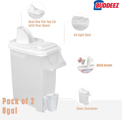 Buddeez Airtight Pet Food Storage Container - 50 QT/50 LB Capacity Dog Food Storage Container - Cat Food Container, Bird Seed Storage Container, Rolling Storage Bin, Air Tight with Handle & Scoop