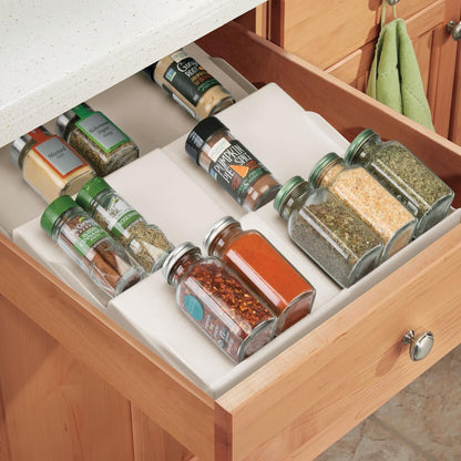 mDesign Expandable Plastic Deluxe Spice Rack, Drawer Organizer for Kitchen Cabinet Drawers, 3 Tier Slanted for Spice Jars, Food Seasoning Bottle Storage, Ligne Collection - Clear