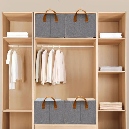 SNWDN Closet Cloth Storage Bins for Shelves, Medium Storage Baskets for Shelves, Fabric Bins for Closet organization with Handles（ Gray 15''L x 10''W x 8''H）