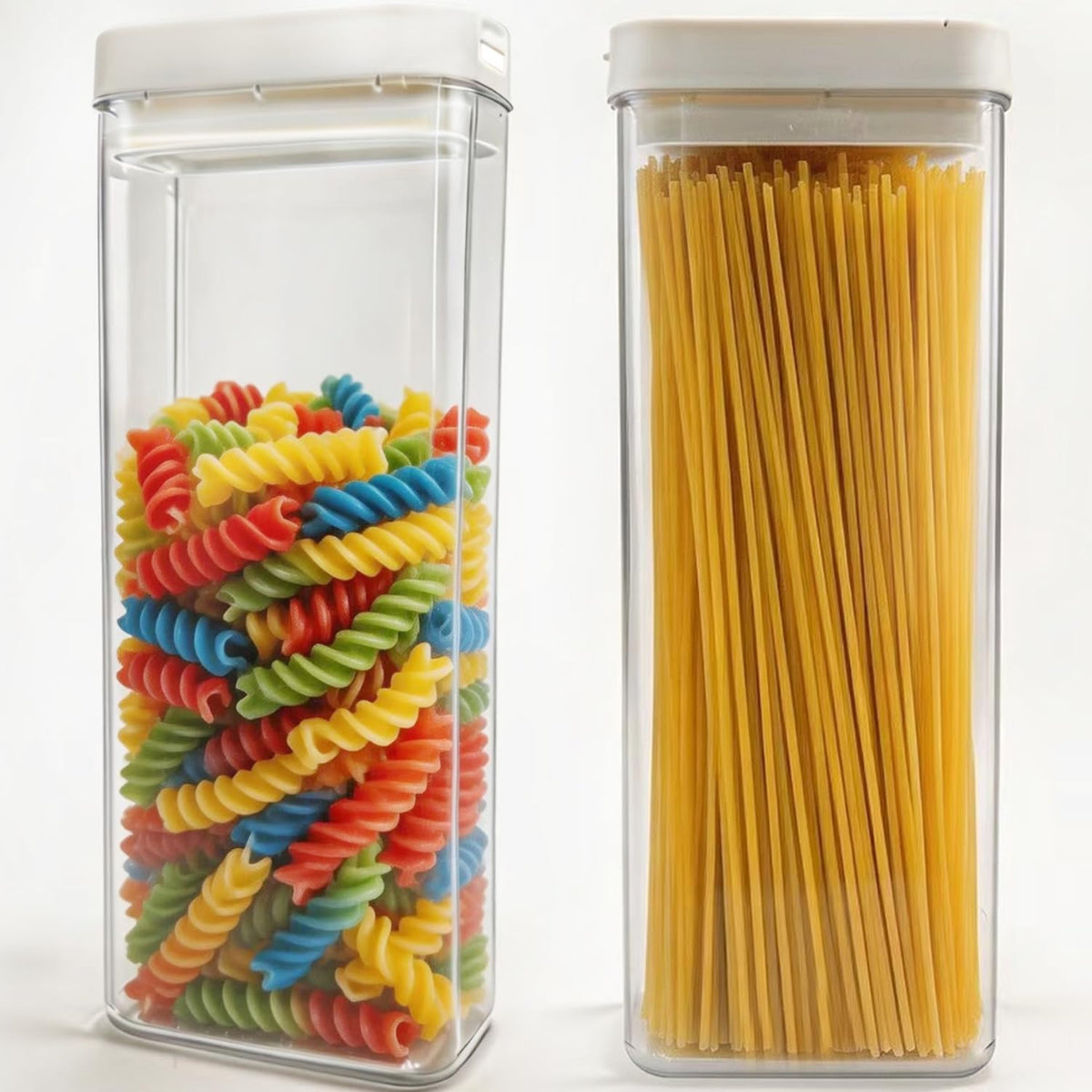 GIEHOUGRIO 2 Pack Clear Pasta Containers, 1.8L Airtight Food Storage Containers with Lids, Kitchen Storage Containers for Spaghetti, Flour, Sugar, Noodles (4.57" x 2.99" x 11.81")
