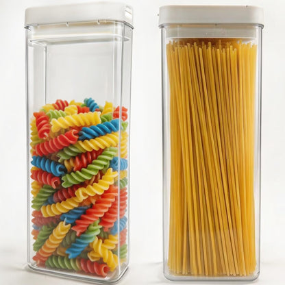 GIEHOUGRIO 2 Pack Clear Pasta Containers, 1.8L Airtight Food Storage Containers with Lids, Kitchen Storage Containers for Spaghetti, Flour, Sugar, Noodles (4.57" x 2.99" x 11.81")