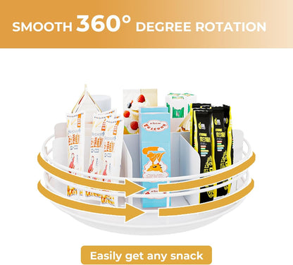 Snack Organizer - Versatile Snack Storage 2 Tier Lazy Susan with Convenient Grab-and-Go Design, Wood and Metal Snack Holder for Home, Office, Breakroom, 12.13" L x 12.13" W x 12.56" H