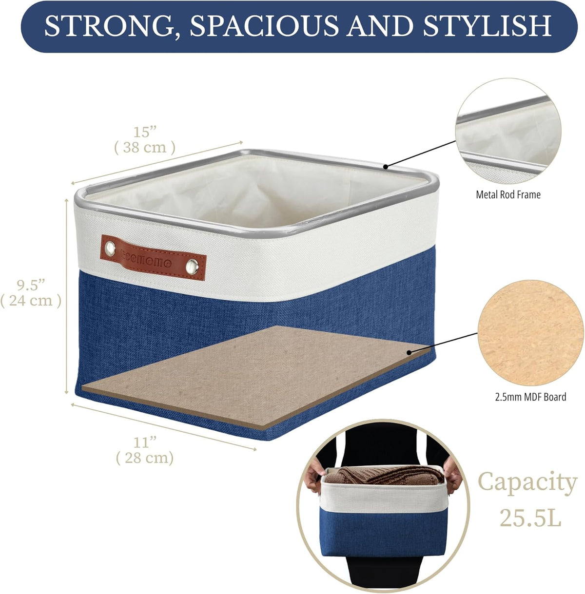 DECOMOMO Storage Bins, Large Fabric Storage Baskets for Shelves, Decorative Linen Closet Organizer, 15 x 11 x 9.5 inches (Beige & White, 3 Pack)