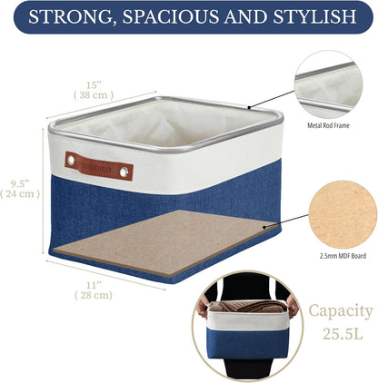 DECOMOMO Storage Bins, Large Fabric Storage Baskets for Shelves, Decorative Linen Closet Organizer, 15 x 11 x 9.5 inches (Beige & White, 3 Pack)