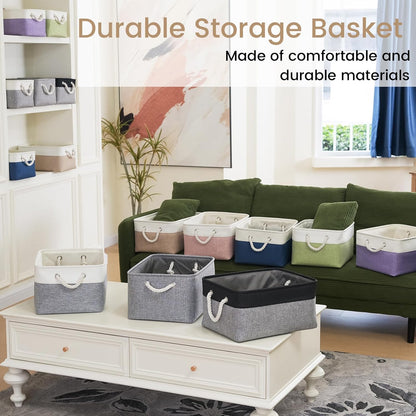 Large Storage Baskets- 15.7x11.8x8.26 inch Storage Bins for Shelves and Closet Organizing, Foldable Fabric Bin for Home Organization Clothes and Laundry (3-Pack, White&Khaki)