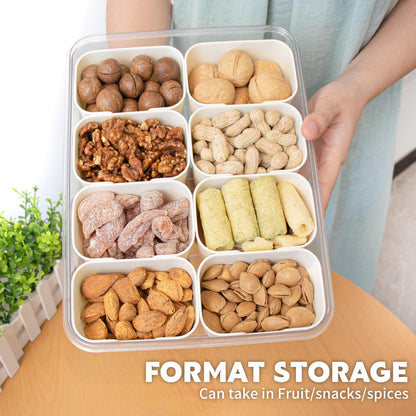 Divided Serving Tray with Lid and Handle,8 Compartments Snacks Box,Snack Fruit Tray,Veggie Tray,Portable Platter for Candy Fruits Nuts Snack Party Entertaining Picnic