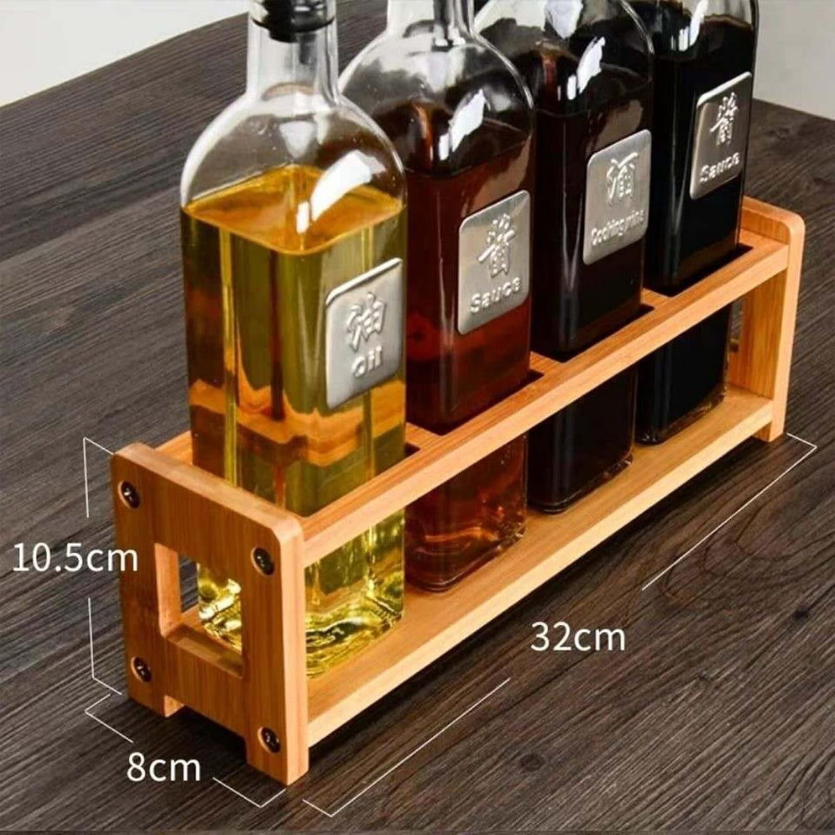 Tissting 4 Hole Solid Wood Spice Rack Oil Bottle Holder | 6cm Square Hole Anti-Slip Multifunctional Countertop Organizer for Olive Oil, Coffee Syrup, Kitchen Seasoning Storage