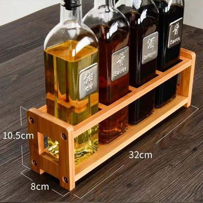 Tissting 4 Hole Solid Wood Spice Rack Oil Bottle Holder | 6cm Square Hole Anti-Slip Multifunctional Countertop Organizer for Olive Oil, Coffee Syrup, Kitchen Seasoning Storage