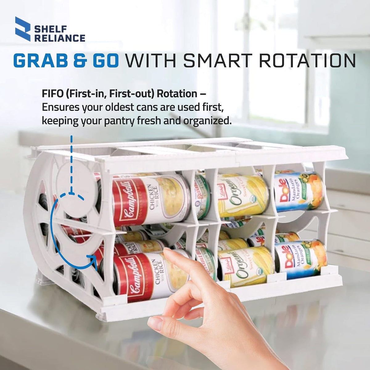 Shelf Reliance Cansolidator Pantry Plus - Can Organizer for Pantry, Stackable Soda Can Storage for Kitchen, Holds 60 Cans of Food or Soda