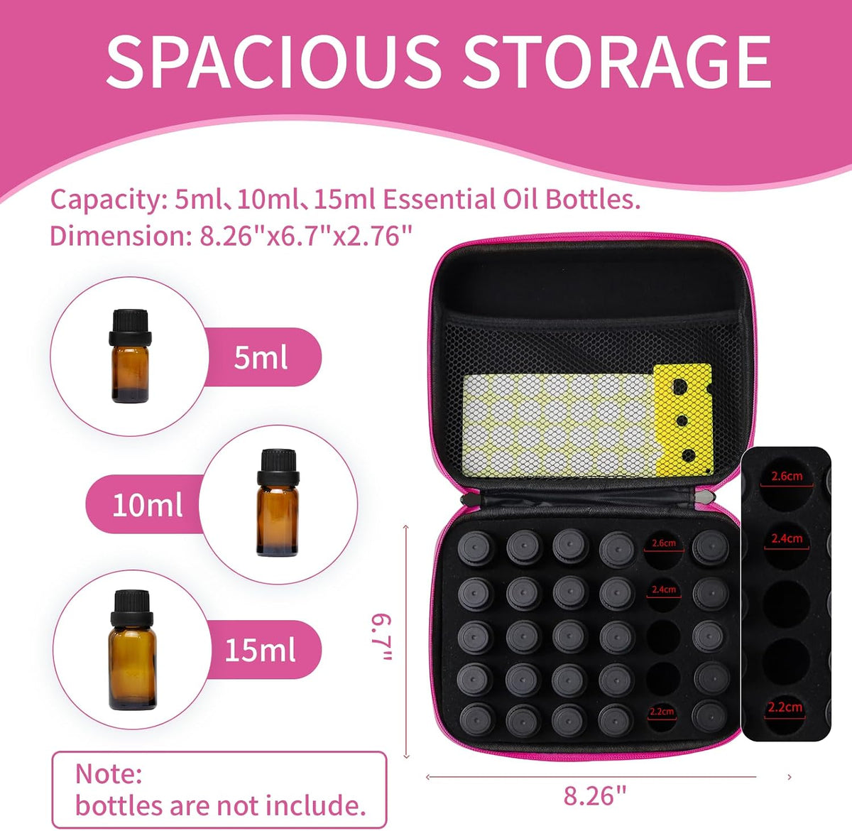 Essential Oil Storage Holder Organizer Carrying Case - 30 Bottles | Hard Shell Essential Oils Box Holds 5ml 10ml 15ml Bottle Travel Bag with Labels & Foam Insert for doTERRA & Young Living