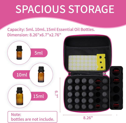 Essential Oil Storage Holder Organizer Carrying Case - 30 Bottles | Hard Shell Essential Oils Box Holds 5ml 10ml 15ml Bottle Travel Bag with Labels & Foam Insert for doTERRA & Young Living