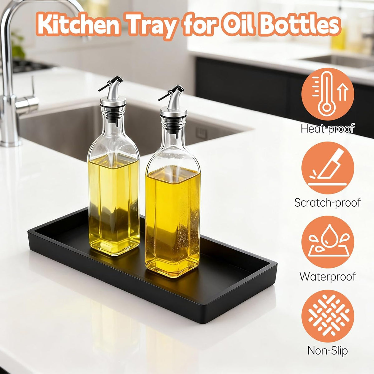 Oil Tray Kitchen Counter, Kitchen Tray for Oil Bottle, Made of Soft Silicone, Protect Bottles from Cracks and Scratches, Smooth, Easy to Clean, Keeps Countertop Tidy, for Glass Oils Sprayer and Bottle