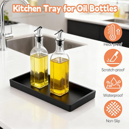 Oil Tray Kitchen Counter, Kitchen Tray for Oil Bottle, Made of Soft Silicone, Protect Bottles from Cracks and Scratches, Smooth, Easy to Clean, Keeps Countertop Tidy, for Glass Oils Sprayer and Bottle
