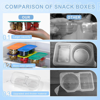 Snack Pack Containers for Kids, Reusable Snack Containers with Lids, 2 Compartment Small Bento Snack Box, BPA-Free, Lunchbox Accessories for Travel