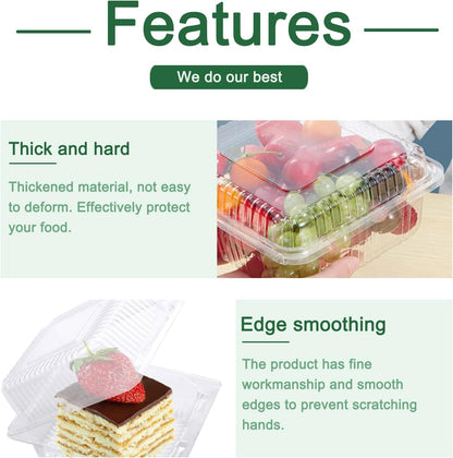 Jizvxe 100 Pack Clear Plastic Square Hinged Food Container,Disposable Plastic To Go Containers with Clear Lids,Cake Slice Containers Clamshell Takeout Tray for Pastry,Salad,Dessert(5.1"x 4.7"x 2.8")