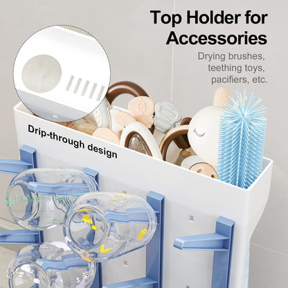 GoMaihe Baby Bottle Drying Rack: Space Saving Vertical Bottle Dryer Holder - Newborn Accessories Storage Stand Organize Brushes Pacifiers on Countertop - BPA-Free - Gray