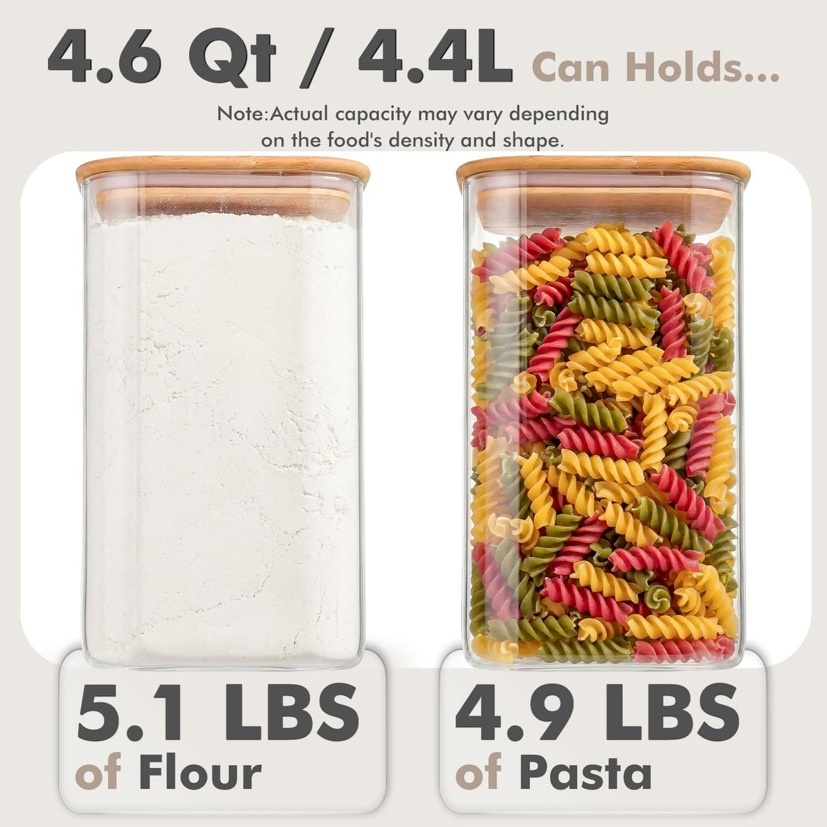 3-Pack 2.2Qt Square Glass Spaghetti Jars with Bamboo Lids, Tall Food Storage Containers for Pantry Organization, Elegant Kitchen Storage Canister for Pasta, Penne, Macaroni, Lasagna, Fusilli
